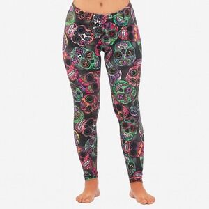 No Boundaries Skull Print Leggings - Colorful Sugar Skull Leggings S